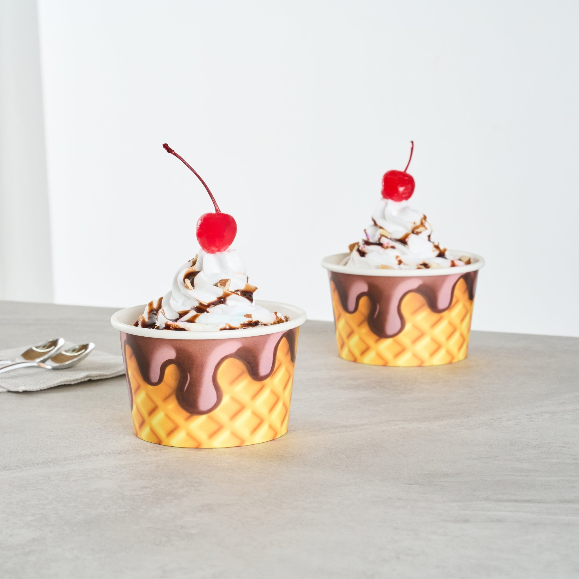 Coppetta 8 oz Round Chocolate Drizzle Paper To Go Cup - 3 3/4" x 3 3/4" x 2 1/4" - 200 count box