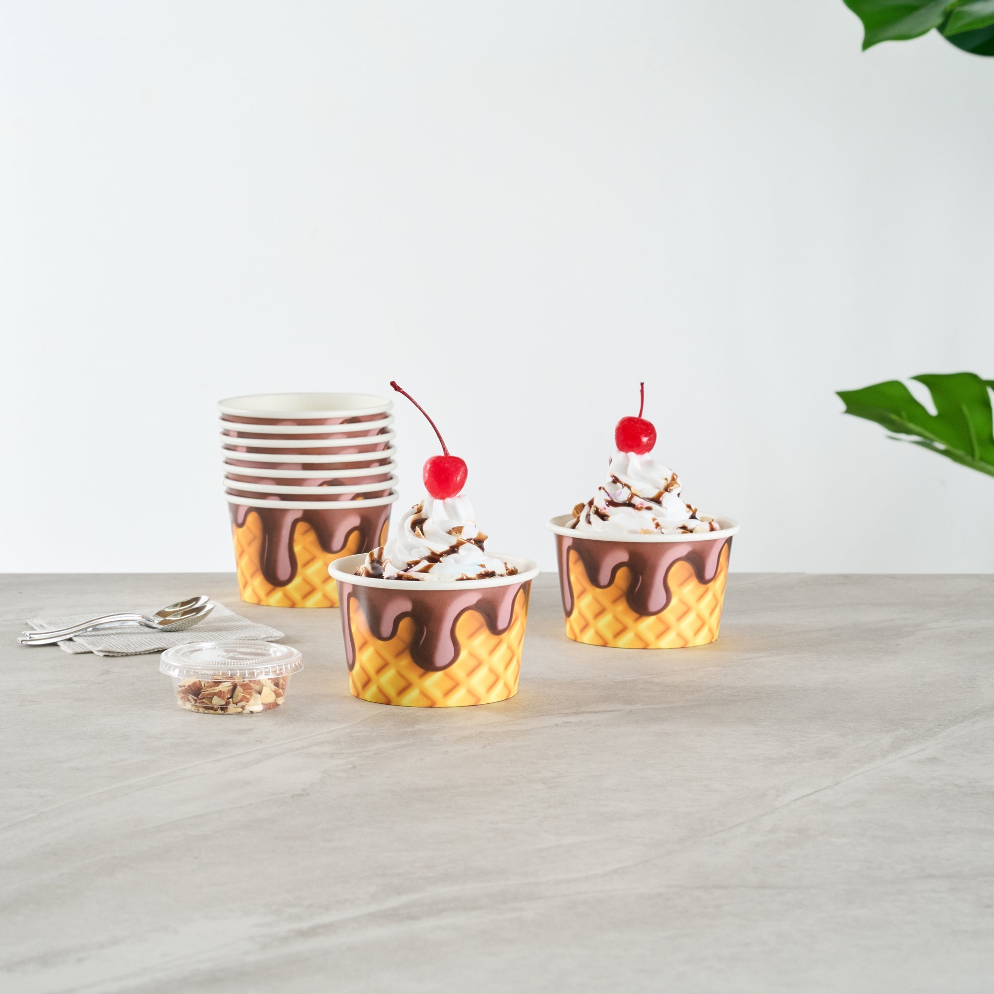 Coppetta 8 oz Round Chocolate Drizzle Paper To Go Cup - 3 3/4" x 3 3/4" x 2 1/4" - 200 count box