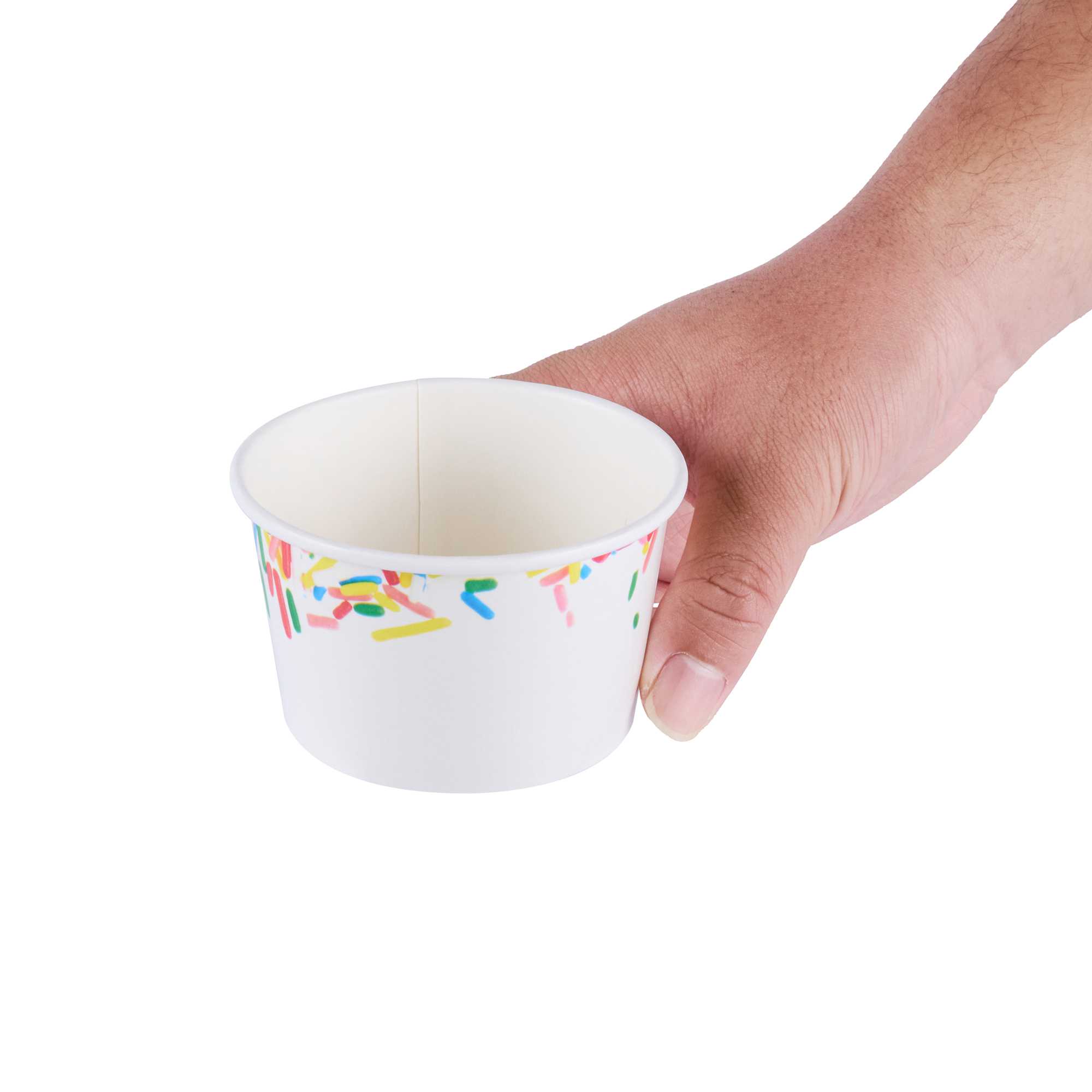 Coppetta 8 oz Round White Paper To Go Cup - with Classic Sprinkles - 3 3/4" x 3 3/4" x 2 1/4" - 50 count box