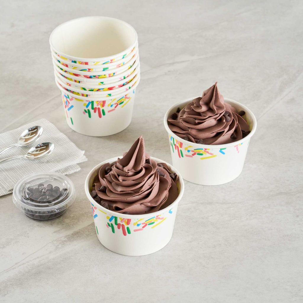Coppetta 8 oz Round White Paper To Go Cup - with Classic Sprinkles - 3 3/4" x 3 3/4" x 2 1/4" - 50 count box