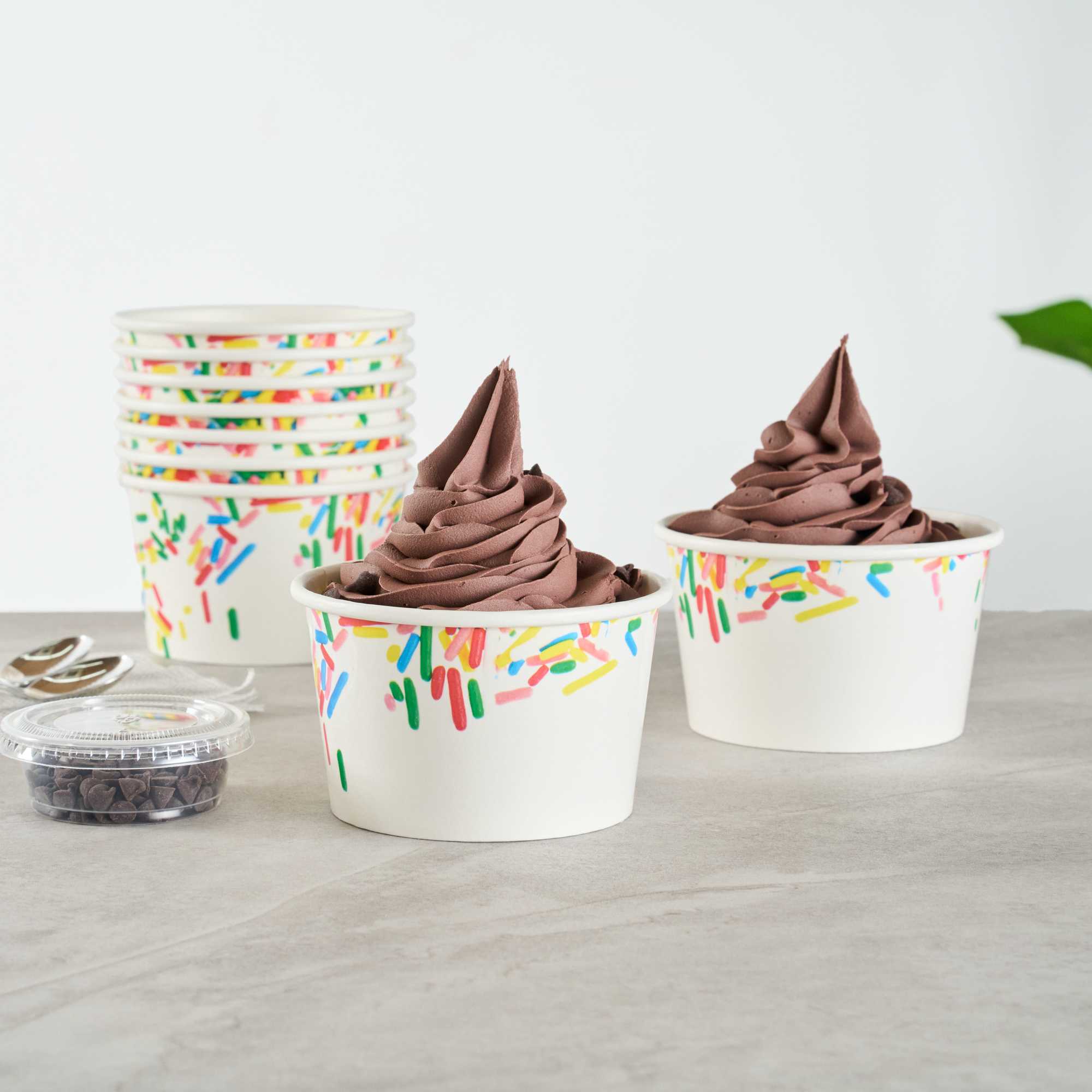 Coppetta 8 oz Round White Paper To Go Cup - with Classic Sprinkles - 3 3/4" x 3 3/4" x 2 1/4" - 50 count box