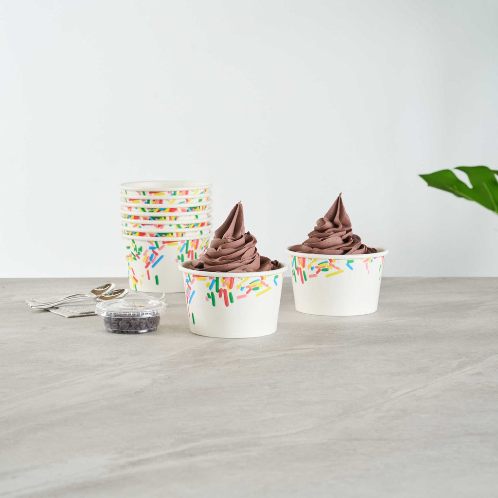 Coppetta 8 oz Round White Paper To Go Cup - with Classic Sprinkles - 3 3/4" x 3 3/4" x 2 1/4" - 50 count box