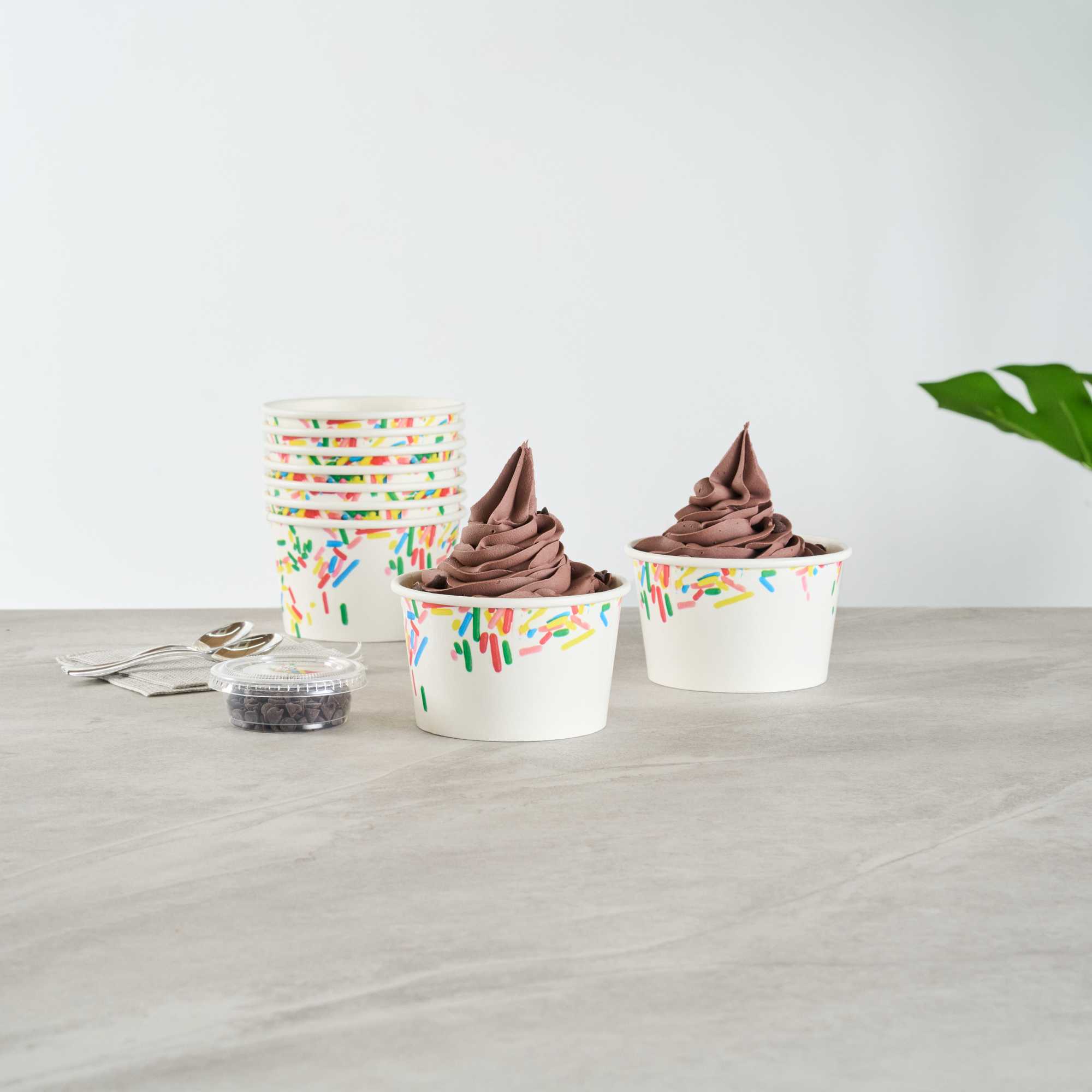 Coppetta 8 oz Round White Paper To Go Cup - with Classic Sprinkles - 3 3/4" x 3 3/4" x 2 1/4" - 50 count box