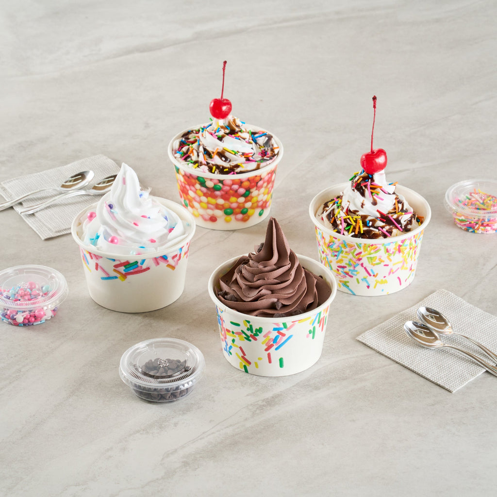 Coppetta 8 oz Round White Paper To Go Cup - with Classic Sprinkles - 3 3/4" x 3 3/4" x 2 1/4" - 200 count box