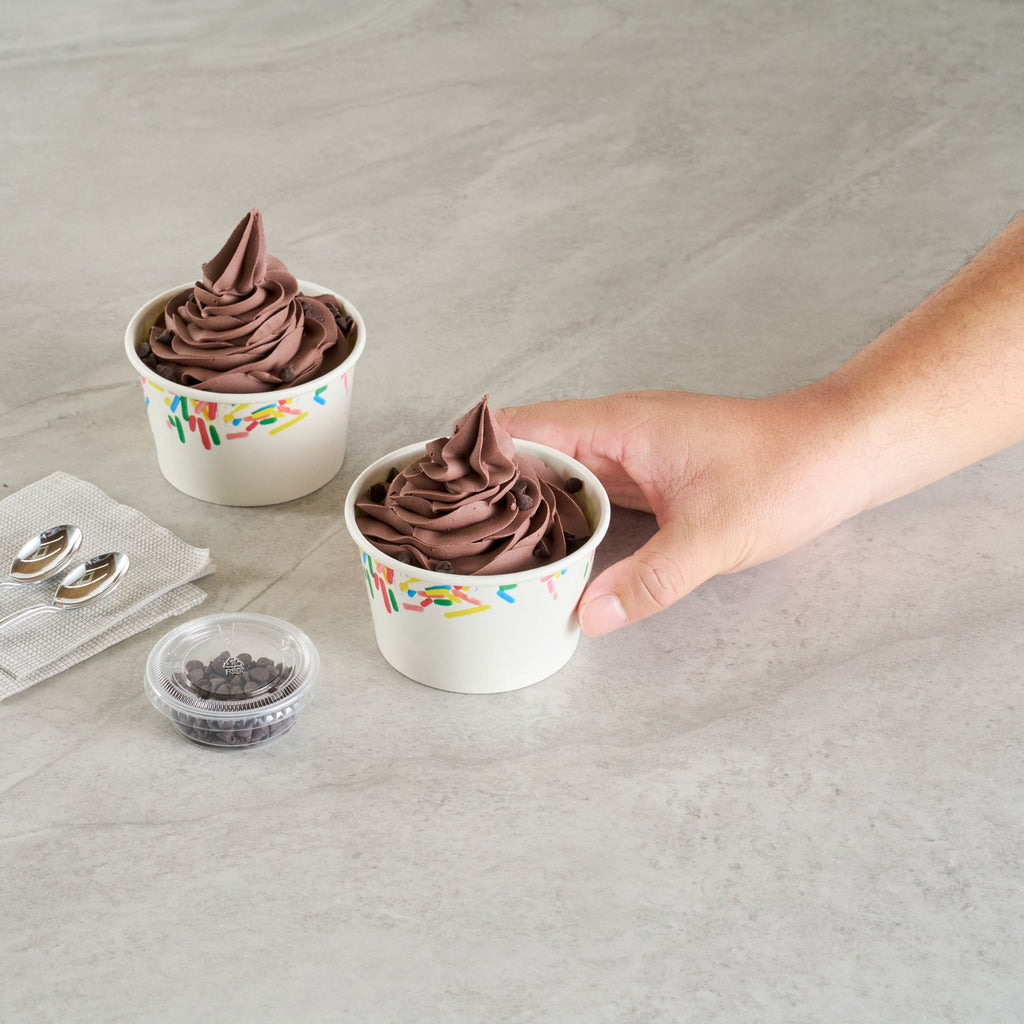 Coppetta 8 oz Round White Paper To Go Cup - with Classic Sprinkles - 3 3/4" x 3 3/4" x 2 1/4" - 200 count box