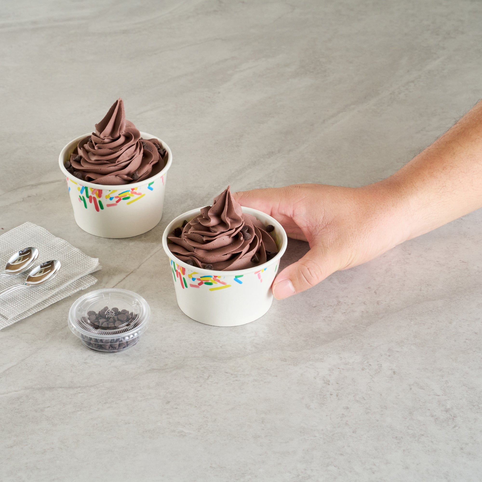 Coppetta 8 oz Round White Paper To Go Cup - with Classic Sprinkles - 3 3/4" x 3 3/4" x 2 1/4" - 200 count box