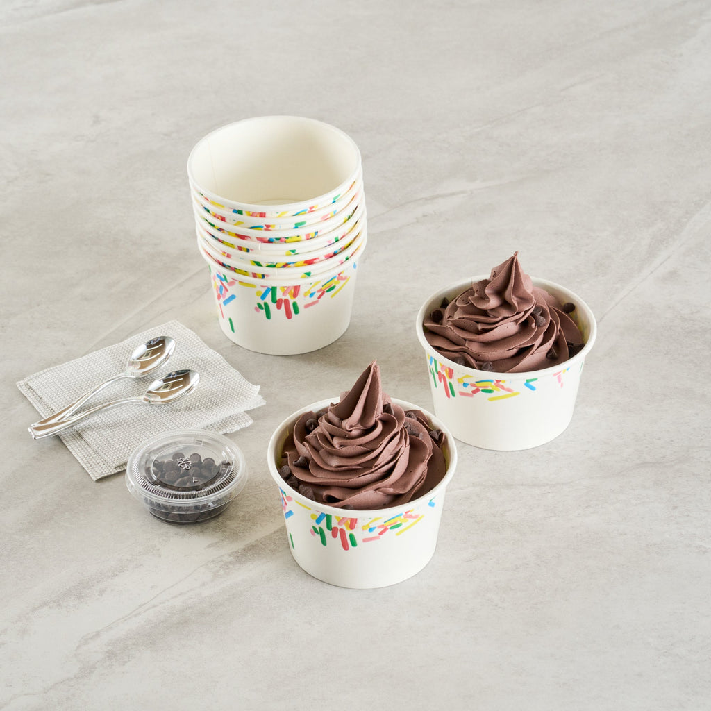 Coppetta 8 oz Round White Paper To Go Cup - with Classic Sprinkles - 3 3/4" x 3 3/4" x 2 1/4" - 200 count box