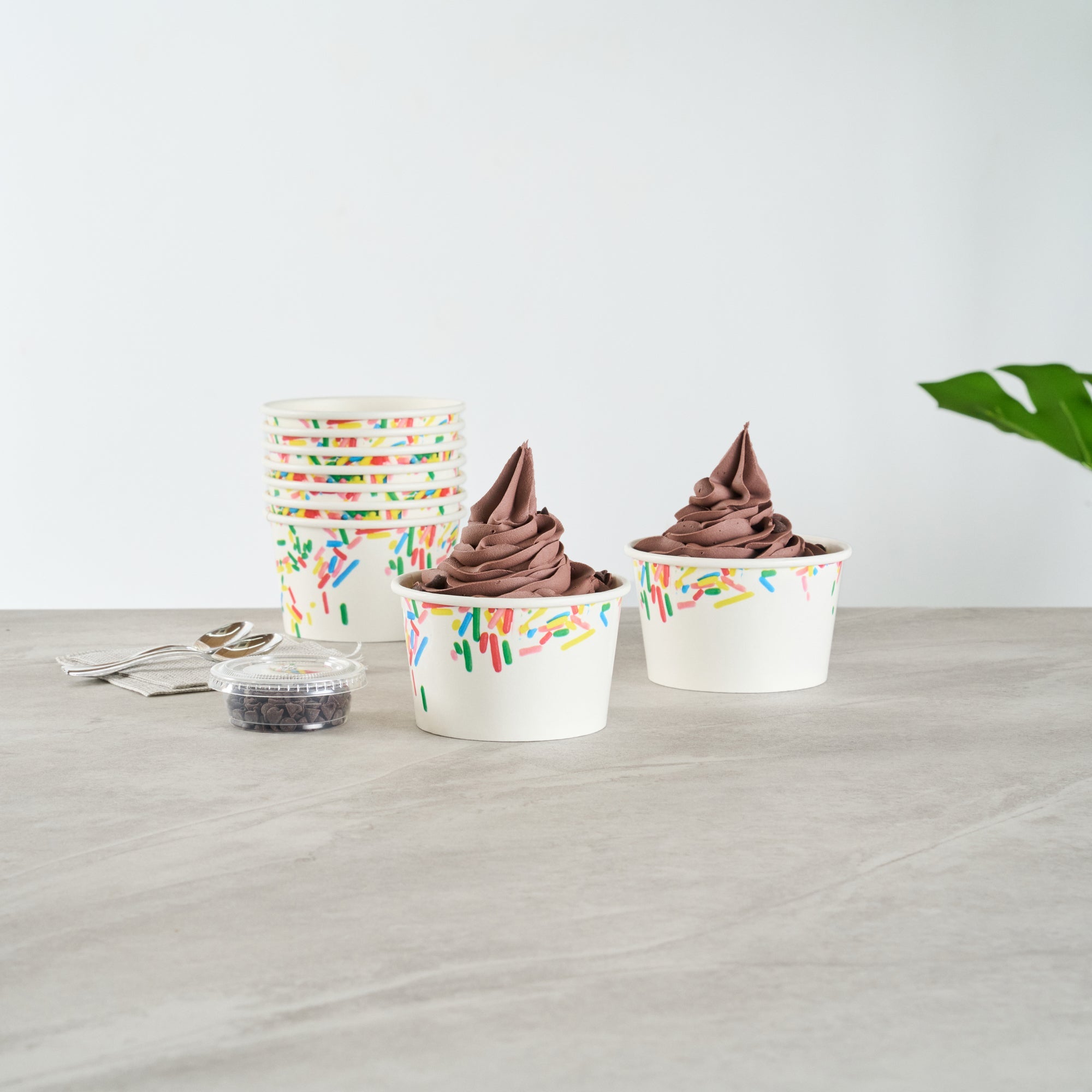 Coppetta 8 oz Round White Paper To Go Cup - with Classic Sprinkles - 3 3/4" x 3 3/4" x 2 1/4" - 200 count box
