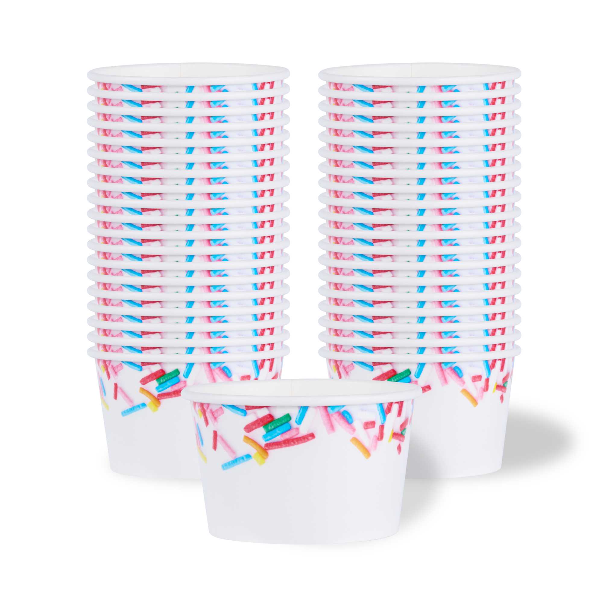 Coppetta 8 oz Round White Paper To Go Cup - with Festive Sprinkles - 3 3/4" x 3 3/4" x 2 1/4" - 50 count box