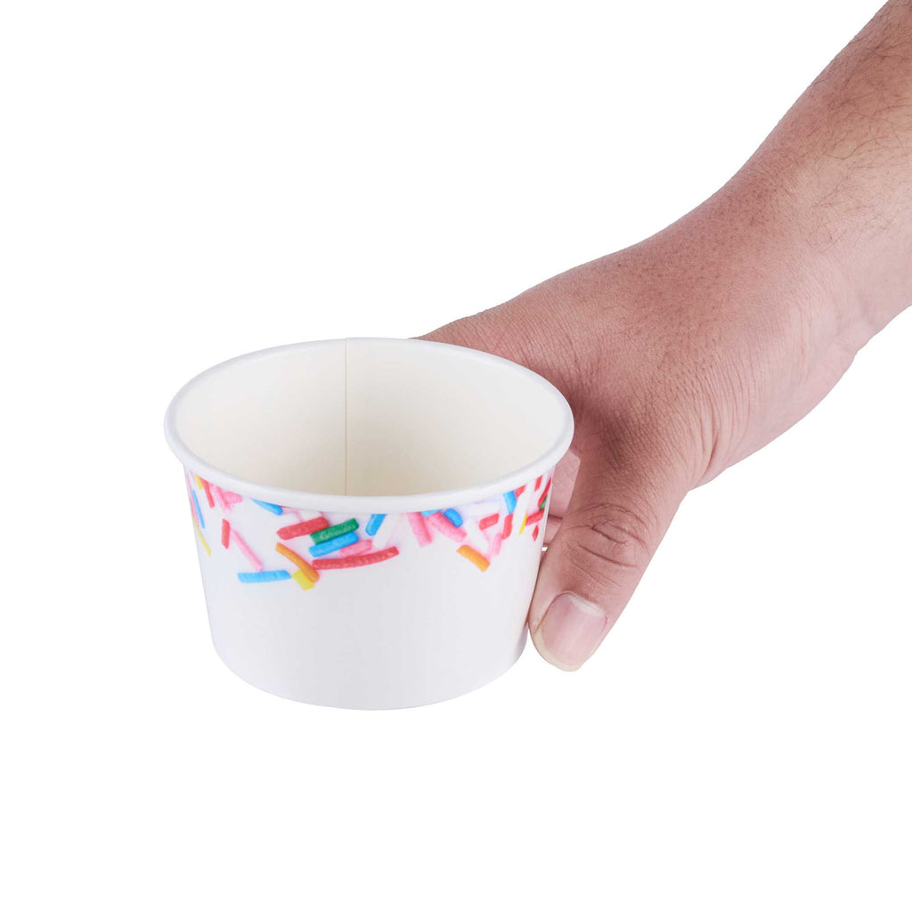 Coppetta 8 oz Round White Paper To Go Cup - with Festive Sprinkles - 3 3/4" x 3 3/4" x 2 1/4" - 50 count box