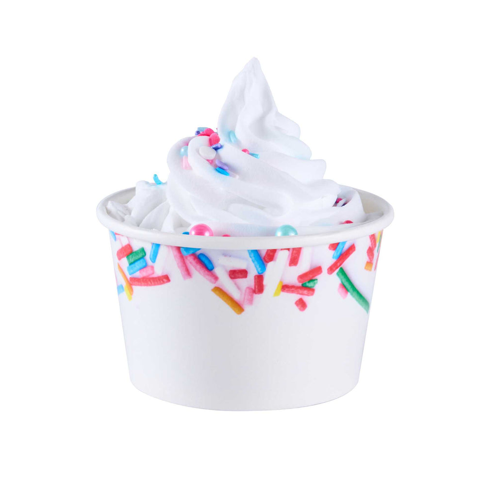 Coppetta 8 oz Round White Paper To Go Cup - with Festive Sprinkles - 3 3/4" x 3 3/4" x 2 1/4" - 50 count box
