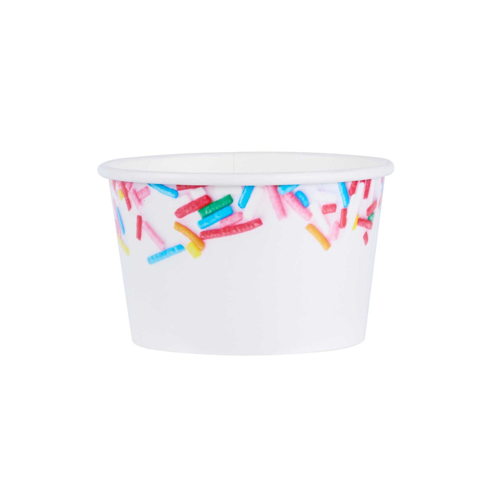 Coppetta 8 oz Round White Paper To Go Cup - with Festive Sprinkles - 3 3/4" x 3 3/4" x 2 1/4" - 50 count box