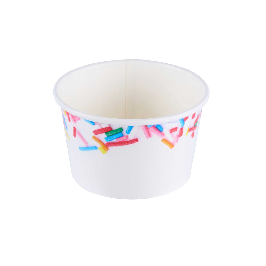Coppetta 8 oz Round White Paper To Go Cup - with Festive Sprinkles - 3 3/4" x 3 3/4" x 2 1/4" - 50 count box