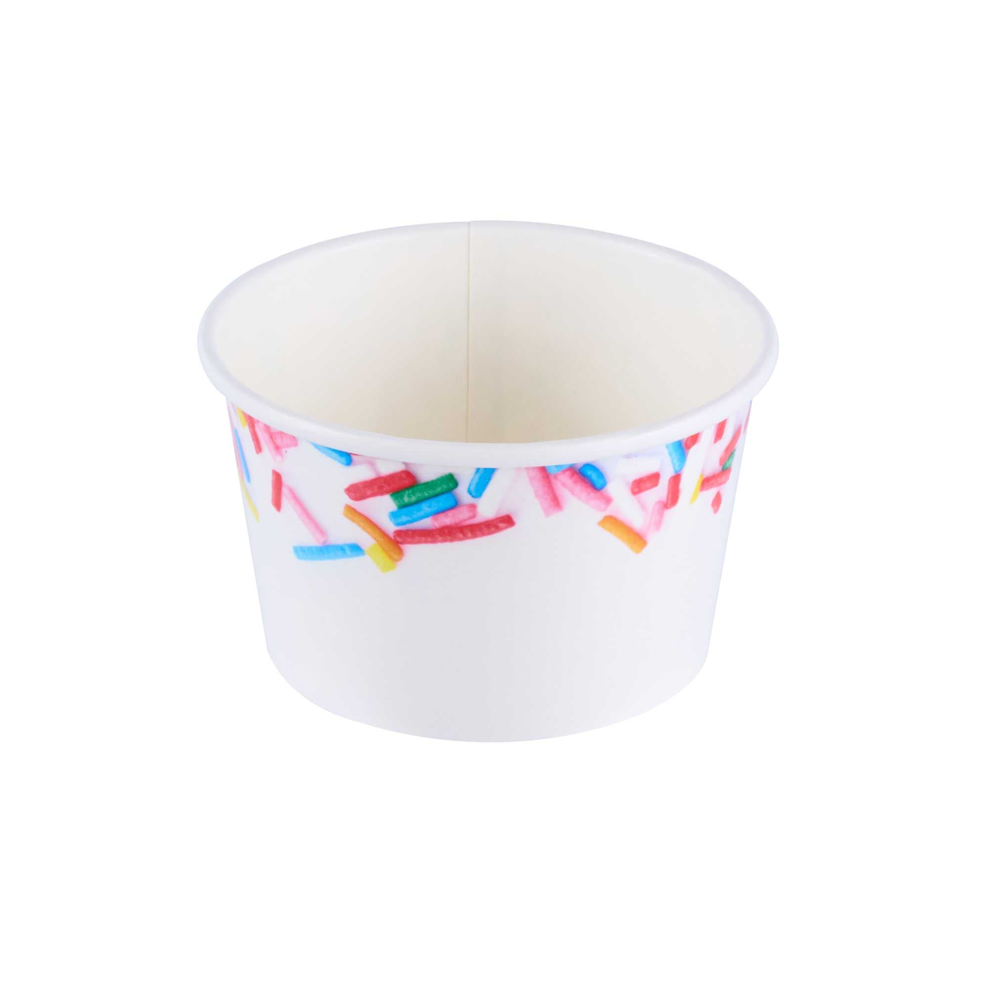 Coppetta 8 oz Round White Paper To Go Cup - with Festive Sprinkles - 3 3/4" x 3 3/4" x 2 1/4" - 50 count box