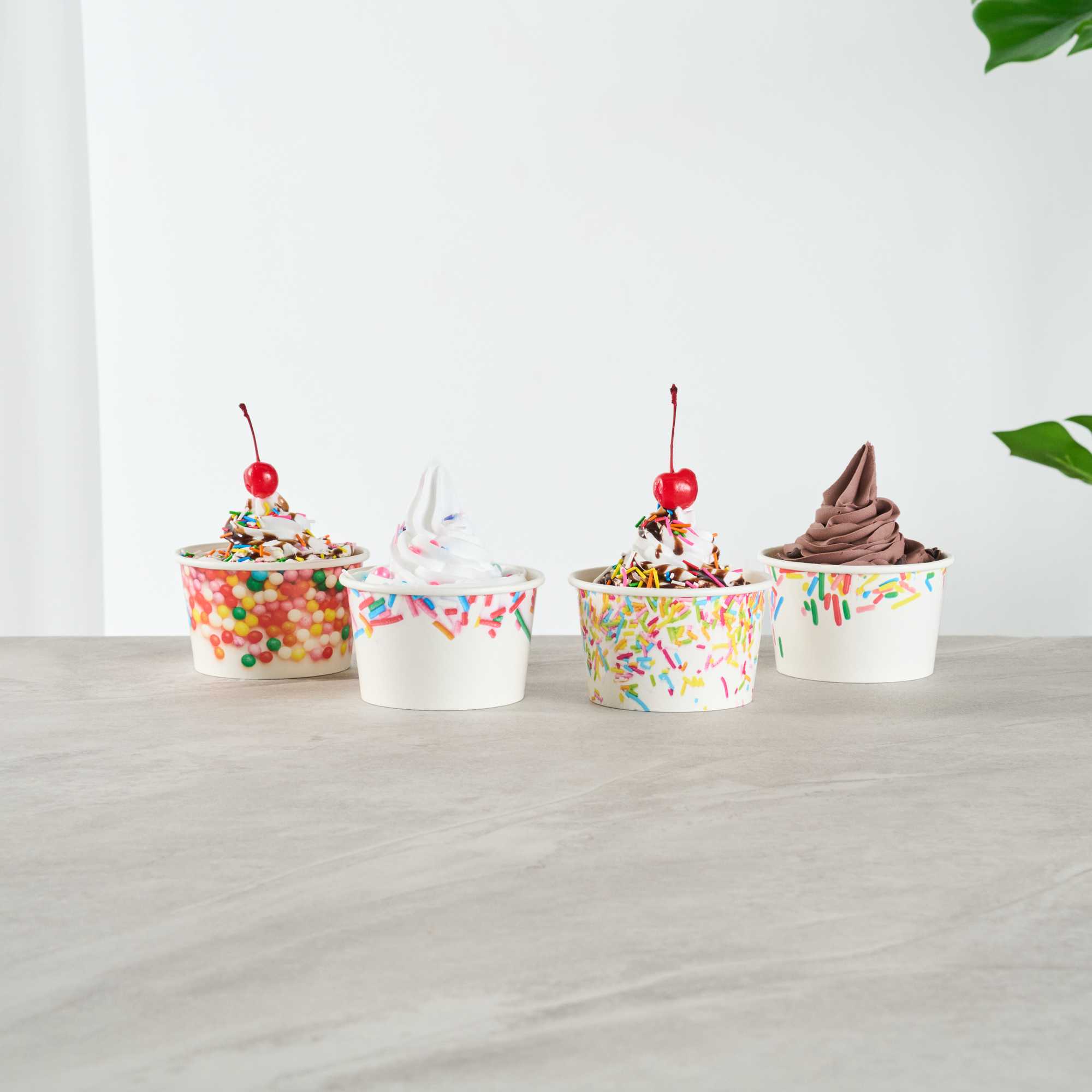 Coppetta 8 oz Round White Paper To Go Cup - with Festive Sprinkles - 3 3/4" x 3 3/4" x 2 1/4" - 50 count box