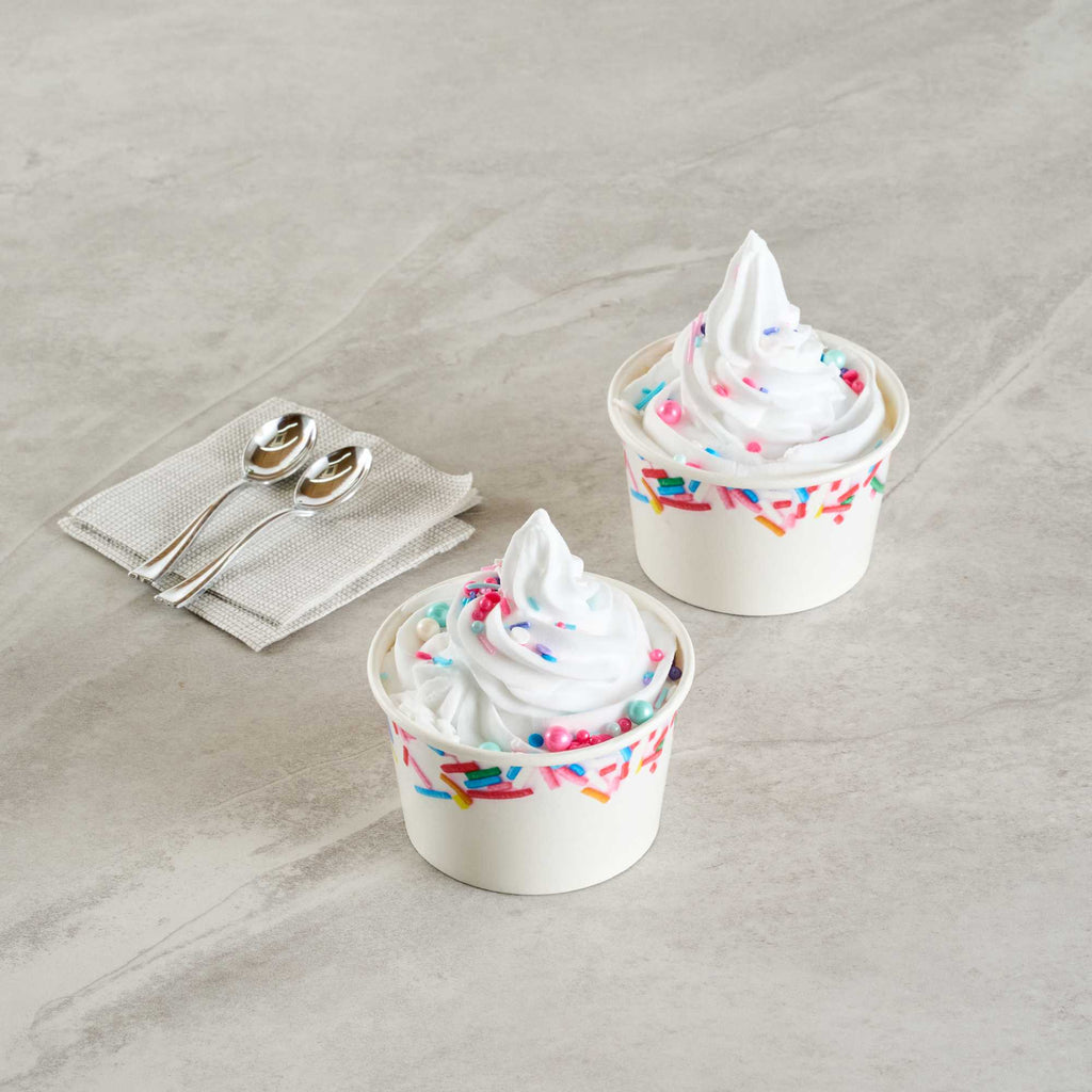 Coppetta 8 oz Round White Paper To Go Cup - with Festive Sprinkles - 3 3/4" x 3 3/4" x 2 1/4" - 50 count box