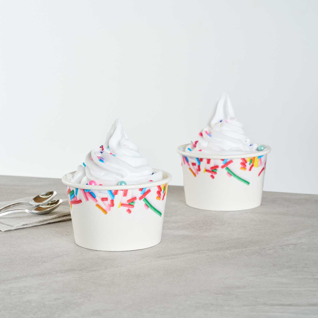 Coppetta 8 oz Round White Paper To Go Cup - with Festive Sprinkles - 3 3/4" x 3 3/4" x 2 1/4" - 50 count box