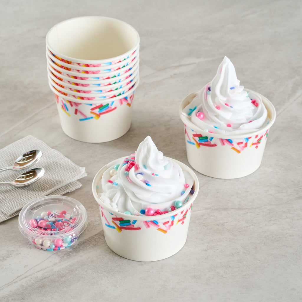 Coppetta 8 oz Round White Paper To Go Cup - with Festive Sprinkles - 3 3/4" x 3 3/4" x 2 1/4" - 200 count box