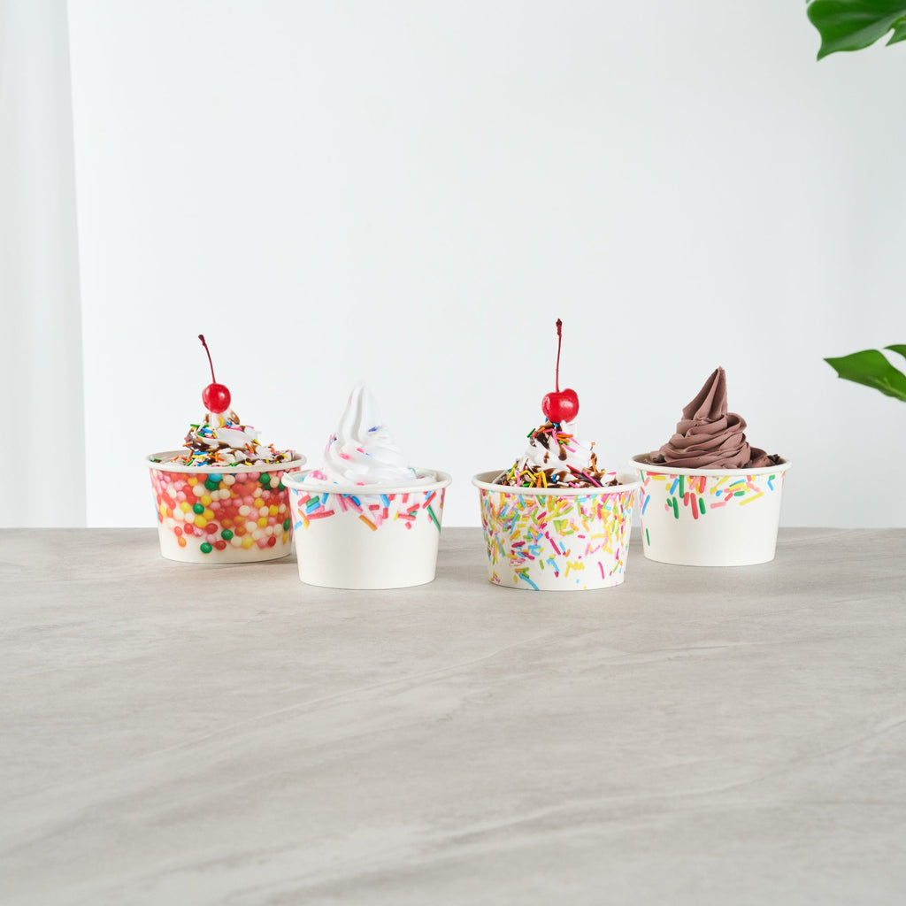Coppetta 8 oz Round White Paper To Go Cup - with Festive Sprinkles - 3 3/4" x 3 3/4" x 2 1/4" - 200 count box