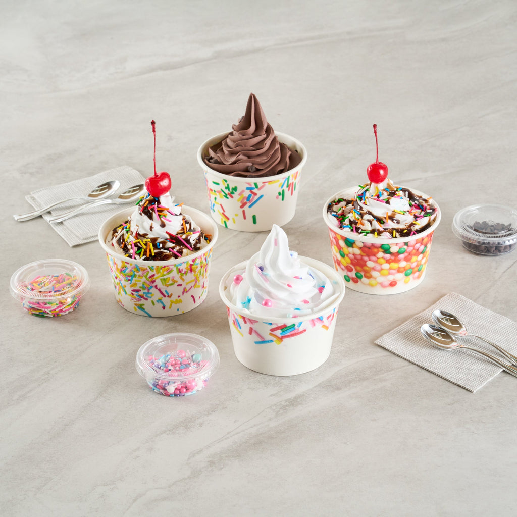 Coppetta 8 oz Round White Paper To Go Cup - with Festive Sprinkles - 3 3/4" x 3 3/4" x 2 1/4" - 200 count box