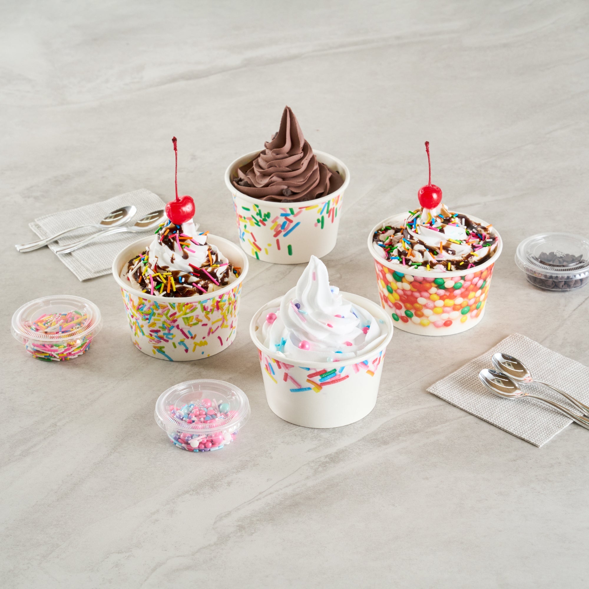 Coppetta 8 oz Round White Paper To Go Cup - with Festive Sprinkles - 3 3/4" x 3 3/4" x 2 1/4" - 200 count box