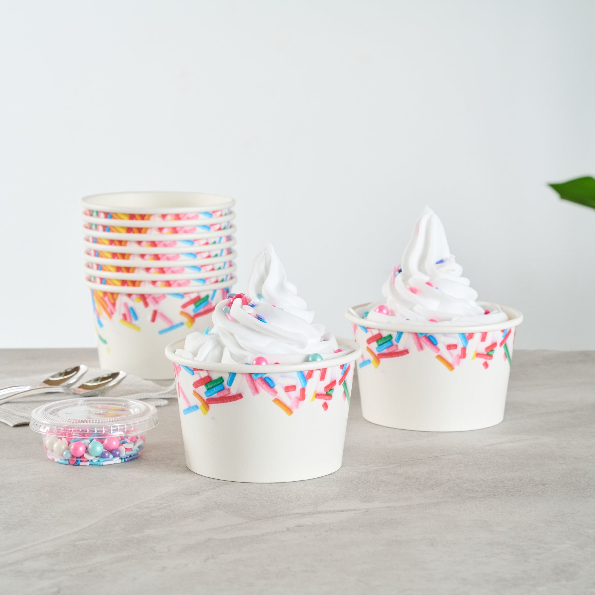 Coppetta 8 oz Round White Paper To Go Cup - with Festive Sprinkles - 3 3/4" x 3 3/4" x 2 1/4" - 200 count box