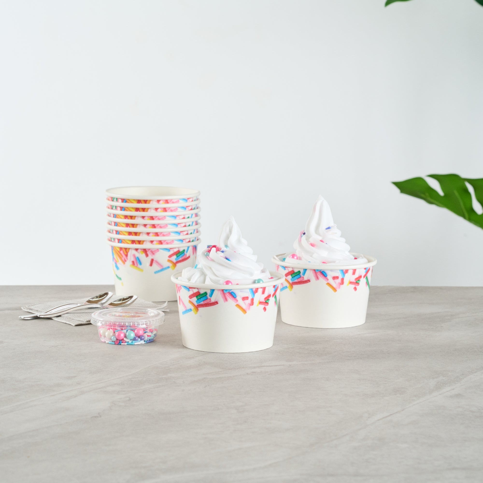 Coppetta 8 oz Round White Paper To Go Cup - with Festive Sprinkles - 3 3/4" x 3 3/4" x 2 1/4" - 200 count box
