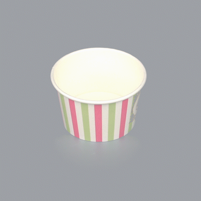 Coppetta 8 oz Round Green And Pink Stripe Paper To Go Cup - 3 3/4" x 3 3/4" x 2 1/4" - 200 count box