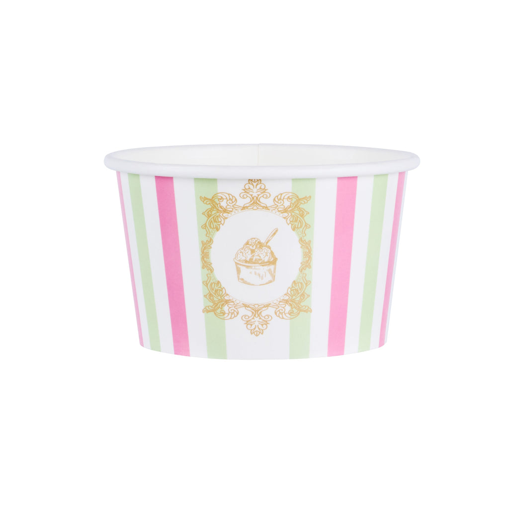 Coppetta 8 oz Round Green And Pink Stripe Paper To Go Cup - 3 3/4" x 3 3/4" x 2 1/4" - 200 count box
