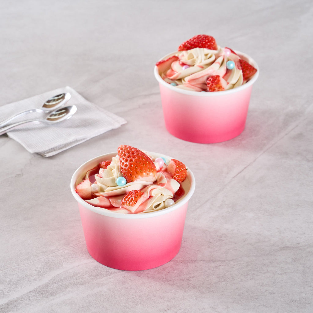 Coppetta 8 oz Round Pink And White Ombre Paper To Go Cup - 3 3/4" x 3 3/4" x 2 1/4" - 200 count box