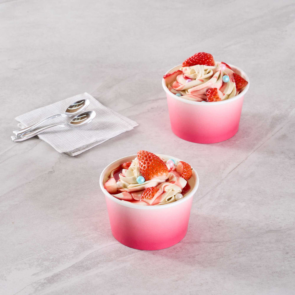 Coppetta 8 oz Round Pink And White Ombre Paper To Go Cup - 3 3/4" x 3 3/4" x 2 1/4" - 50 count box