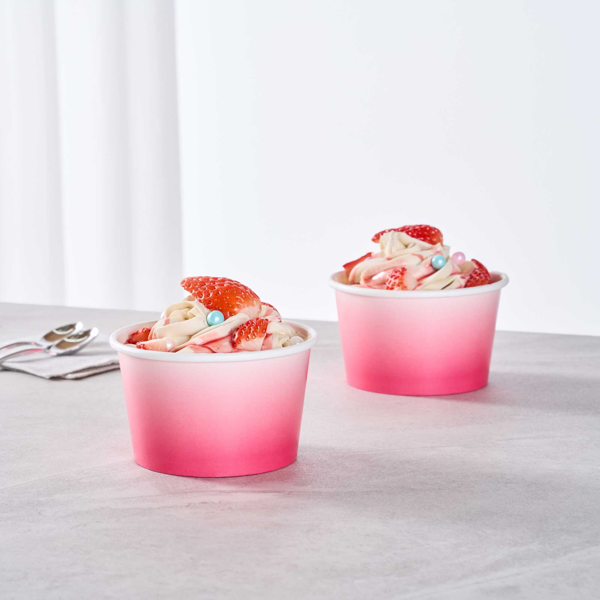 Coppetta 8 oz Round Pink And White Ombre Paper To Go Cup - 3 3/4" x 3 3/4" x 2 1/4" - 50 count box