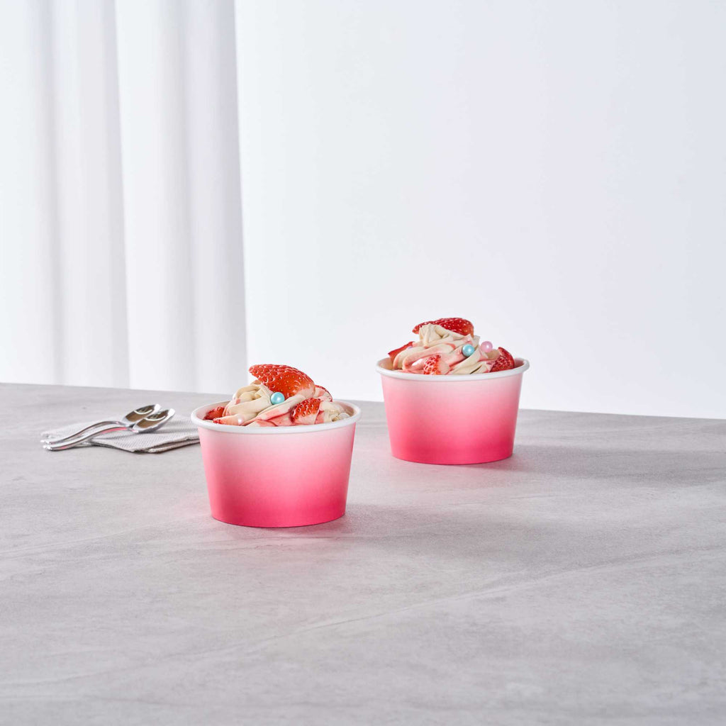 Coppetta 8 oz Round Pink And White Ombre Paper To Go Cup - 3 3/4" x 3 3/4" x 2 1/4" - 50 count box