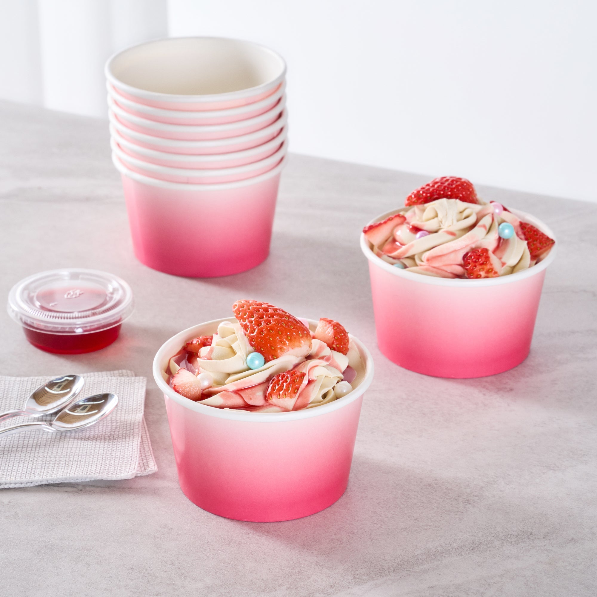 Coppetta 8 oz Round Pink And White Ombre Paper To Go Cup - 3 3/4" x 3 3/4" x 2 1/4" - 200 count box