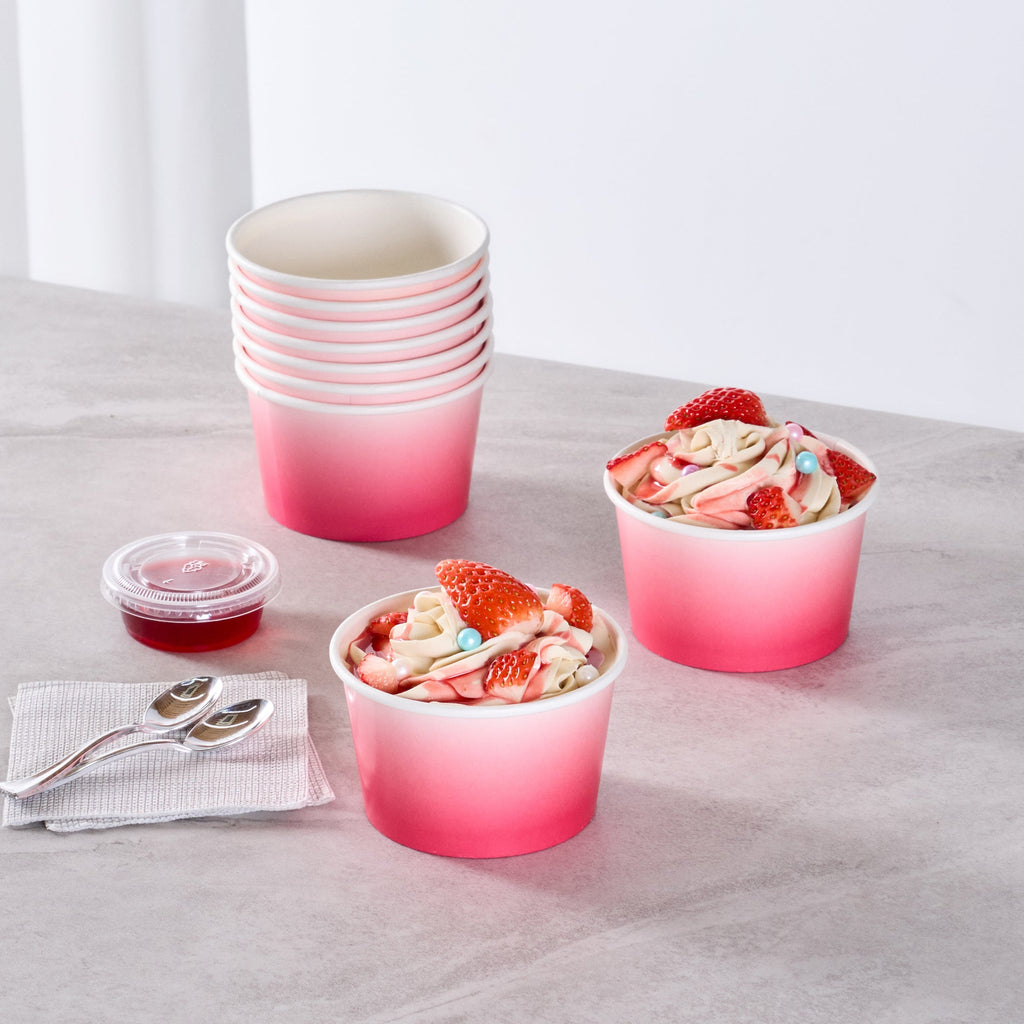 Coppetta 8 oz Round Pink And White Ombre Paper To Go Cup - 3 3/4" x 3 3/4" x 2 1/4" - 200 count box
