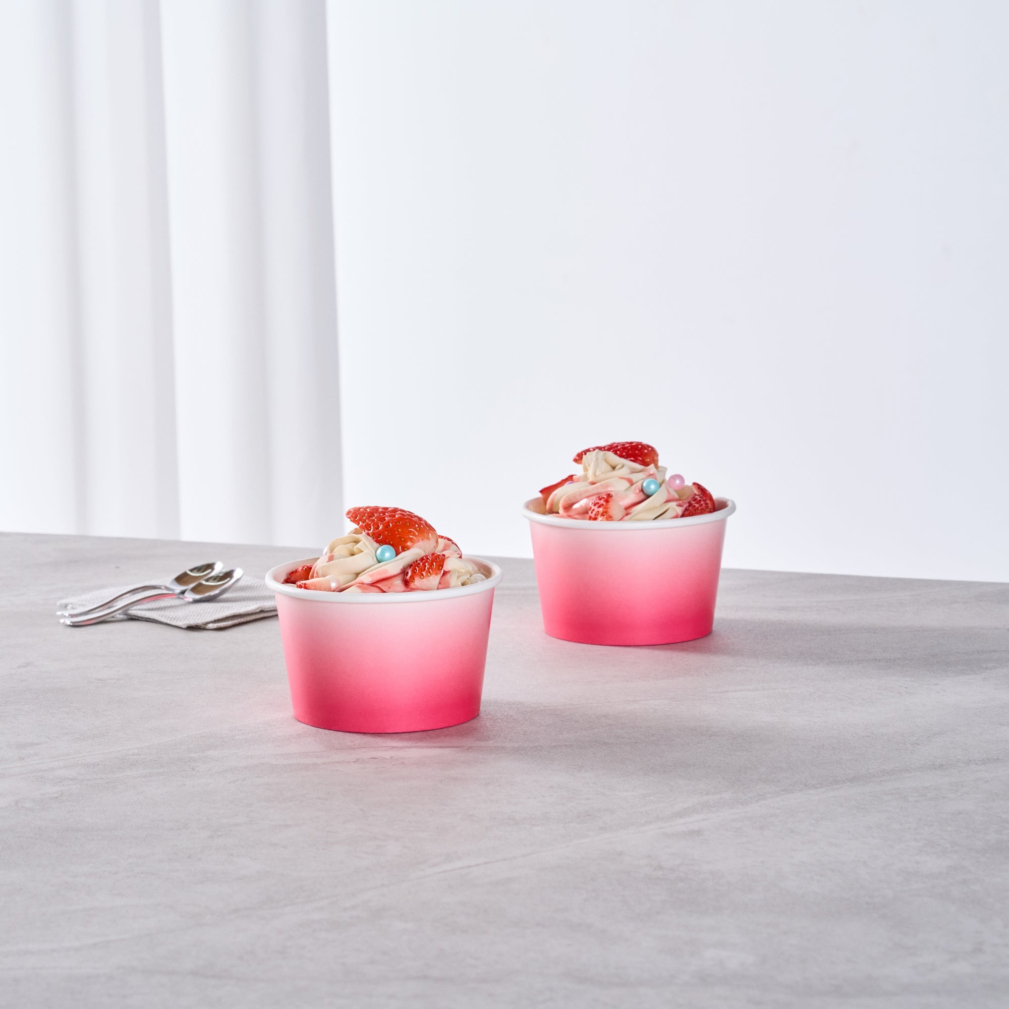 Coppetta 8 oz Round Pink And White Ombre Paper To Go Cup - 3 3/4" x 3 3/4" x 2 1/4" - 200 count box