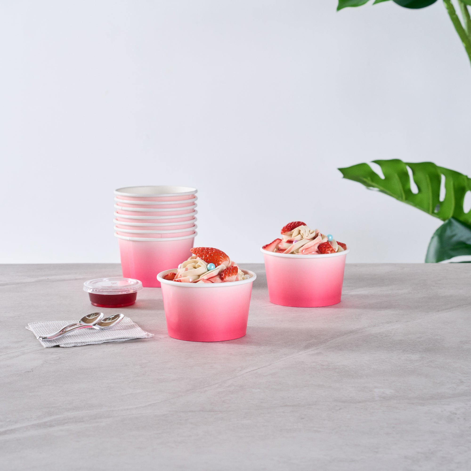 Coppetta 8 oz Round Pink And White Ombre Paper To Go Cup - 3 3/4" x 3 3/4" x 2 1/4" - 200 count box