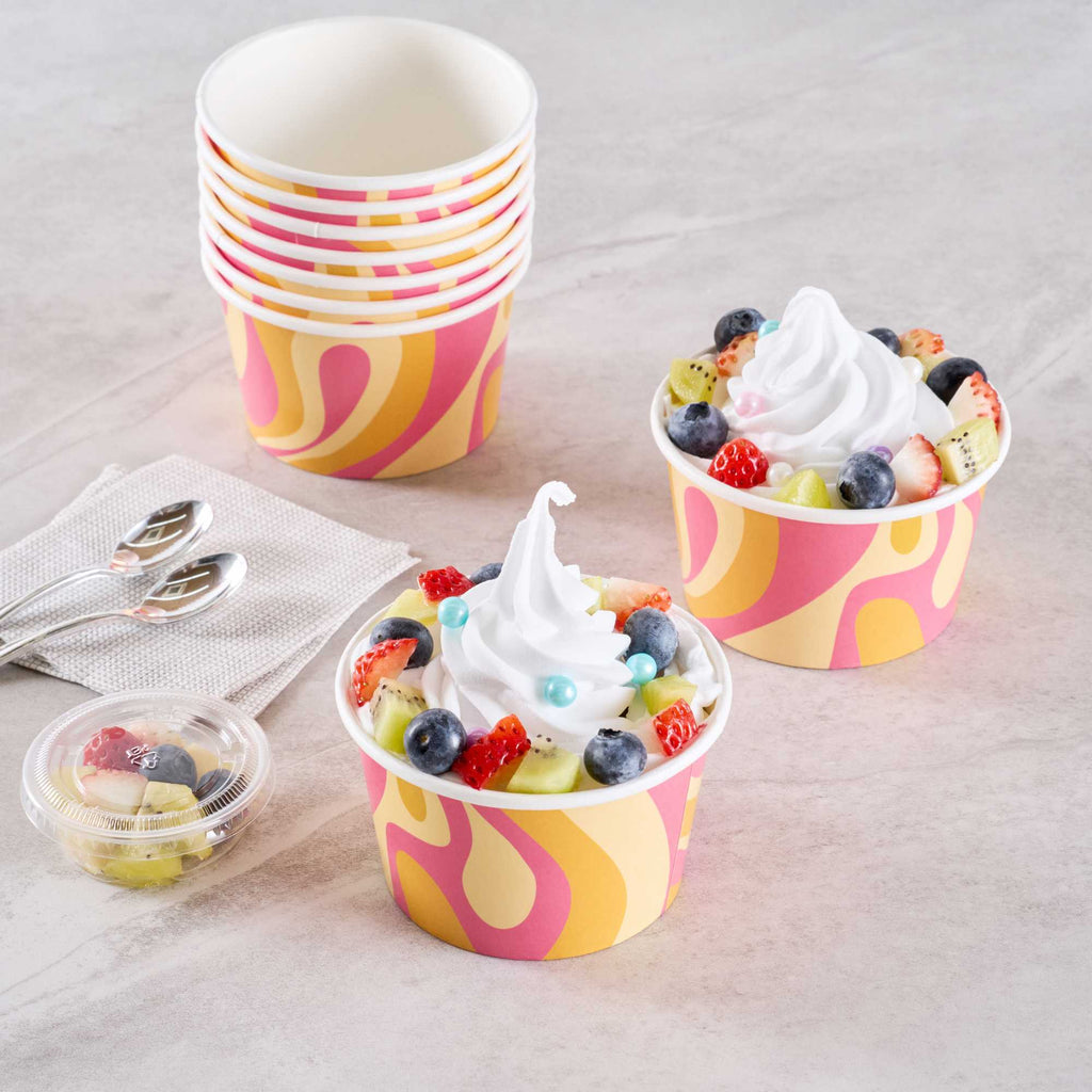 Coppetta 8 oz Round Tropical Twist Paper To Go Cup - 3 3/4" x 3 3/4" x 2 1/4" - 50 count box