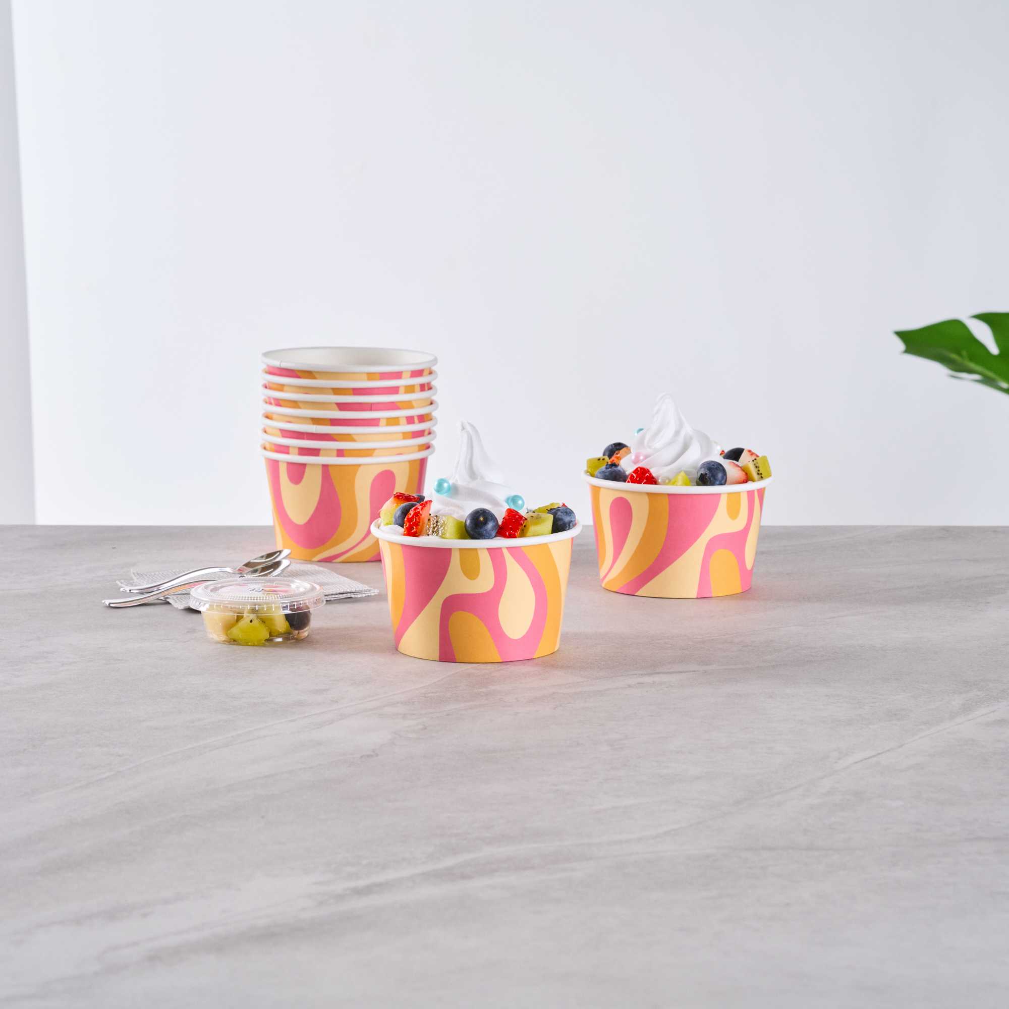 Coppetta 8 oz Round Tropical Twist Paper To Go Cup - 3 3/4" x 3 3/4" x 2 1/4" - 50 count box