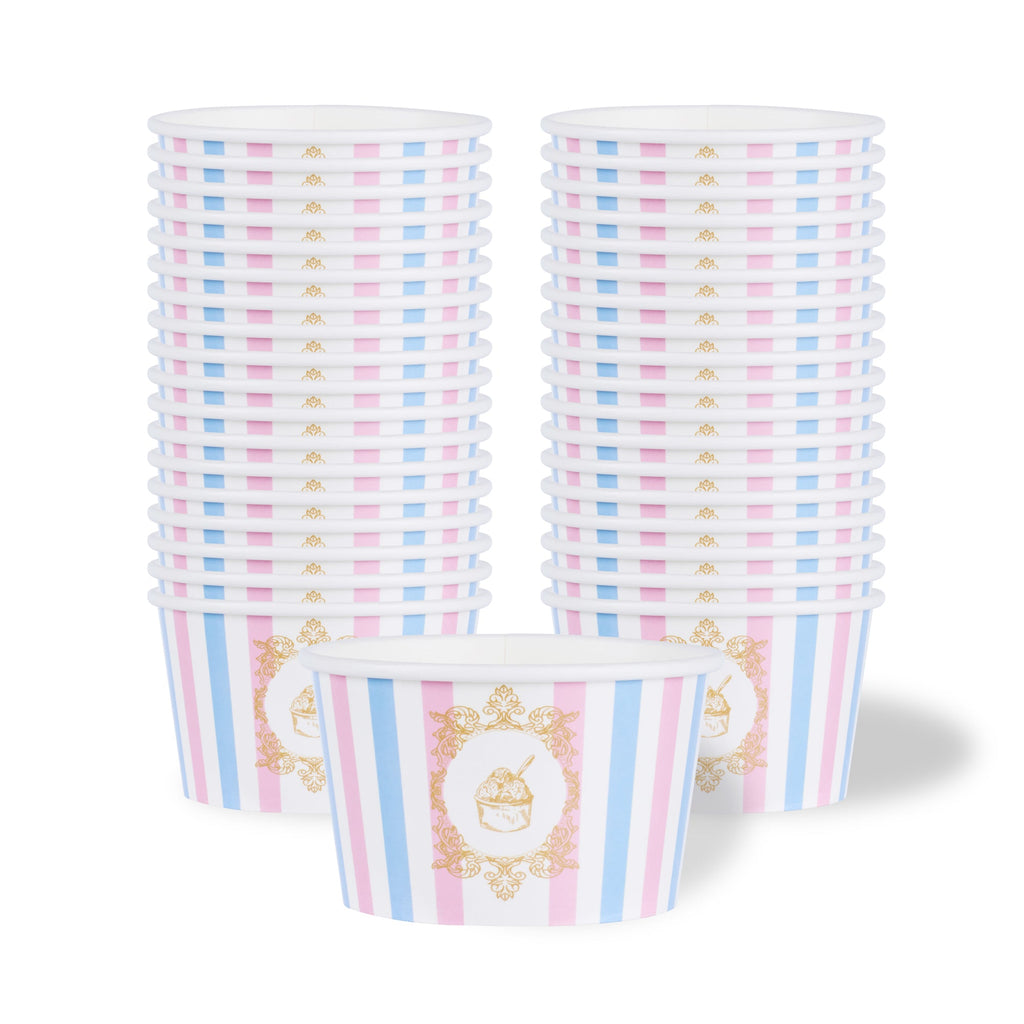 Coppetta 8 oz Round Pink And Blue Stripe Paper To Go Cup - 3 3/4" x 3 3/4" x 2 1/4" - 200 count box