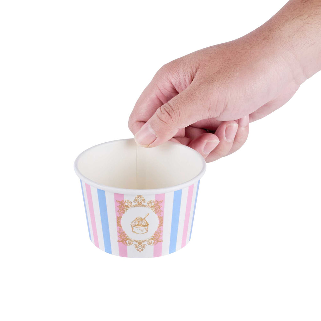 Coppetta 8 oz Round Pink And Blue Stripe Paper To Go Cup - 3 3/4" x 3 3/4" x 2 1/4" - 50 count box