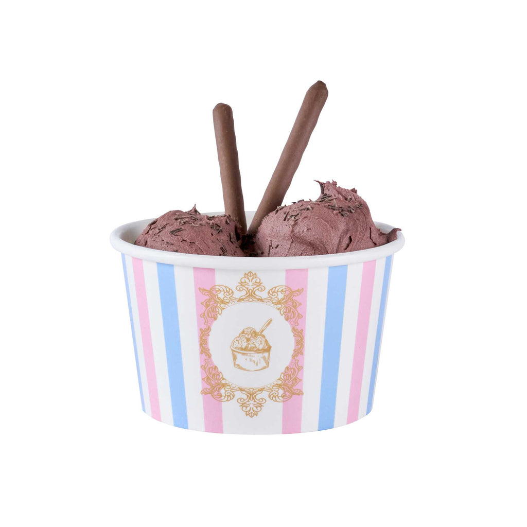 Coppetta 8 oz Round Pink And Blue Stripe Paper To Go Cup - 3 3/4" x 3 3/4" x 2 1/4" - 50 count box