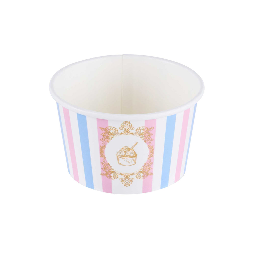 Coppetta 8 oz Round Pink And Blue Stripe Paper To Go Cup - 3 3/4" x 3 3/4" x 2 1/4" - 50 count box