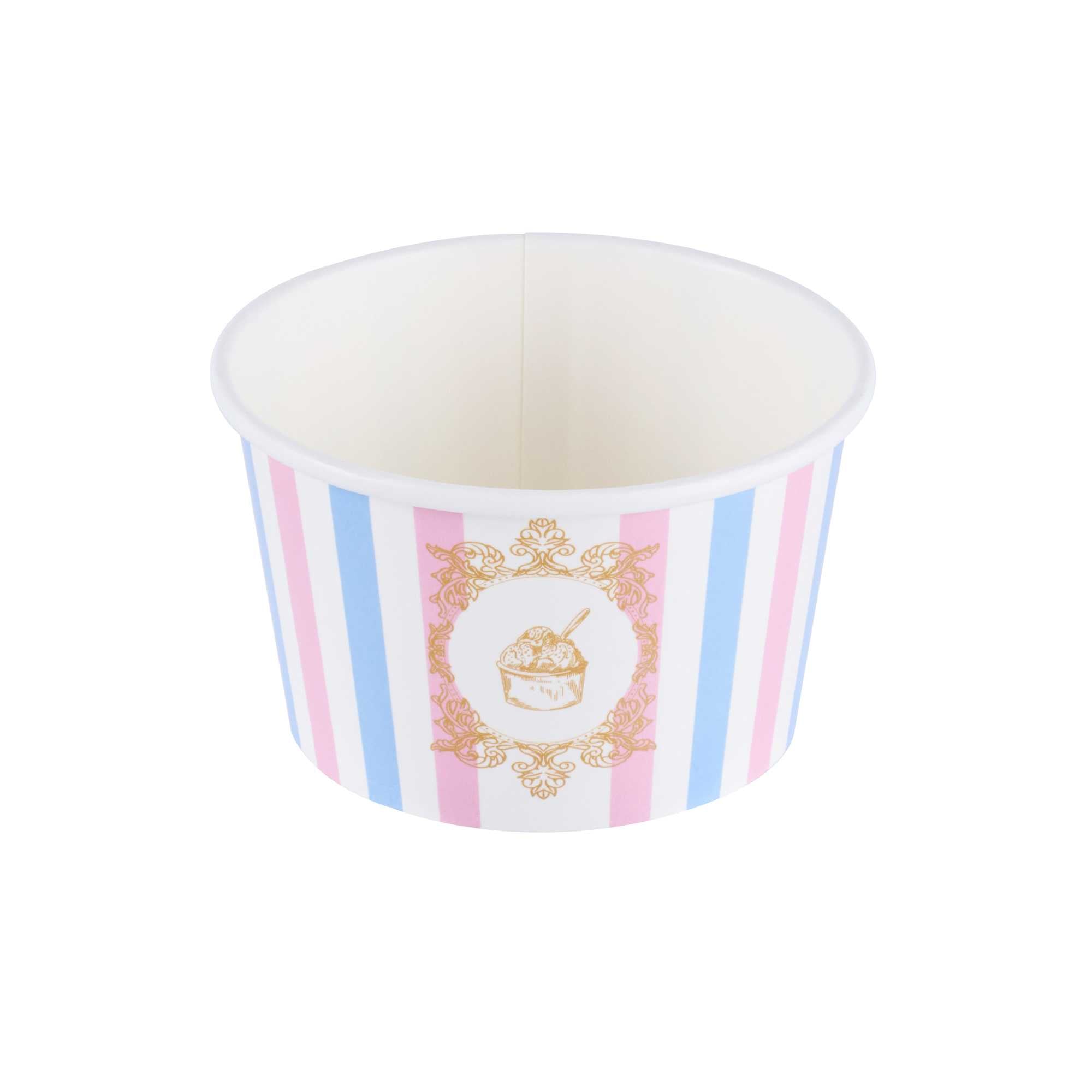 Coppetta 8 oz Round Pink And Blue Stripe Paper To Go Cup - 3 3/4" x 3 3/4" x 2 1/4" - 50 count box