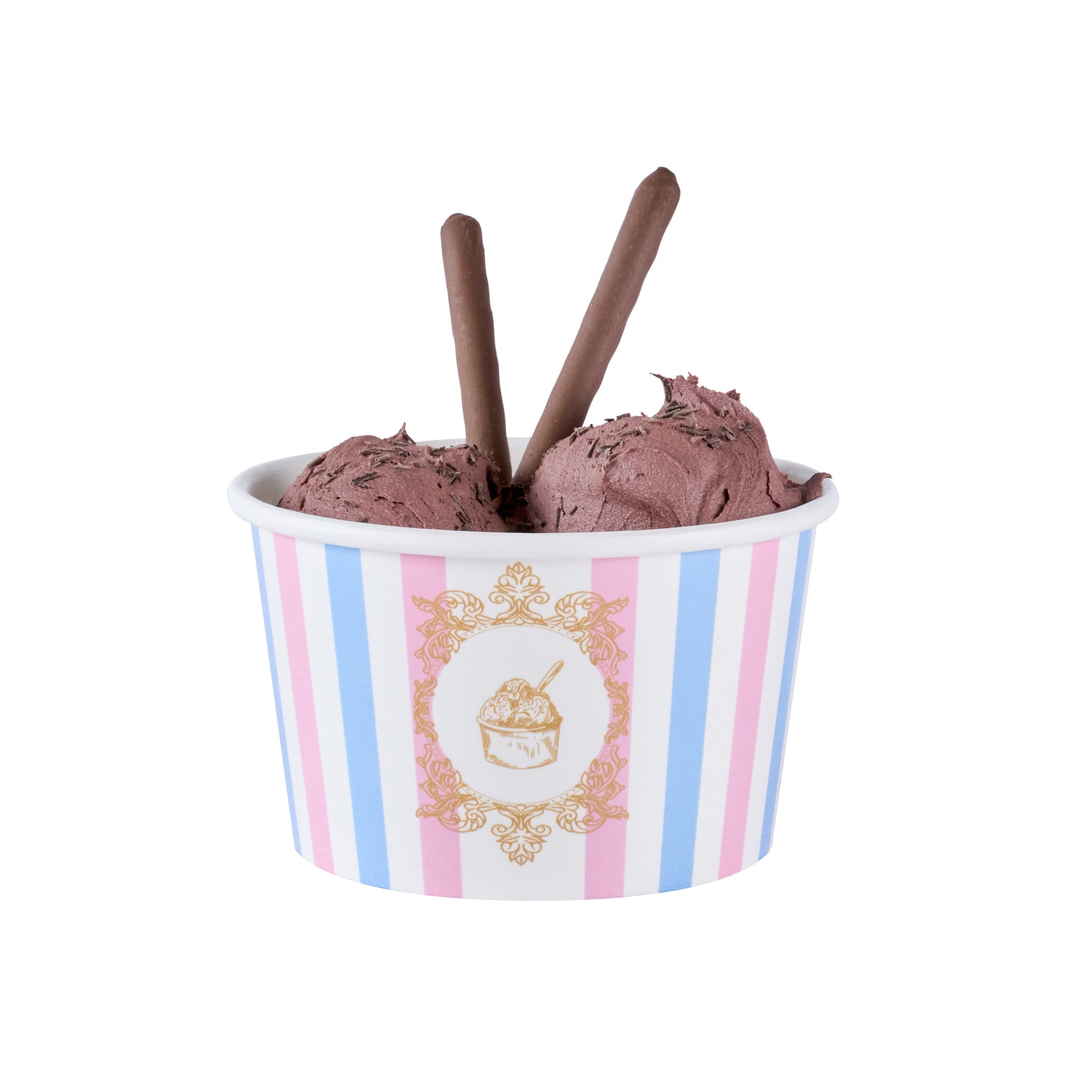 Coppetta 8 oz Round Pink And Blue Stripe Paper To Go Cup - 3 3/4" x 3 3/4" x 2 1/4" - 200 count box