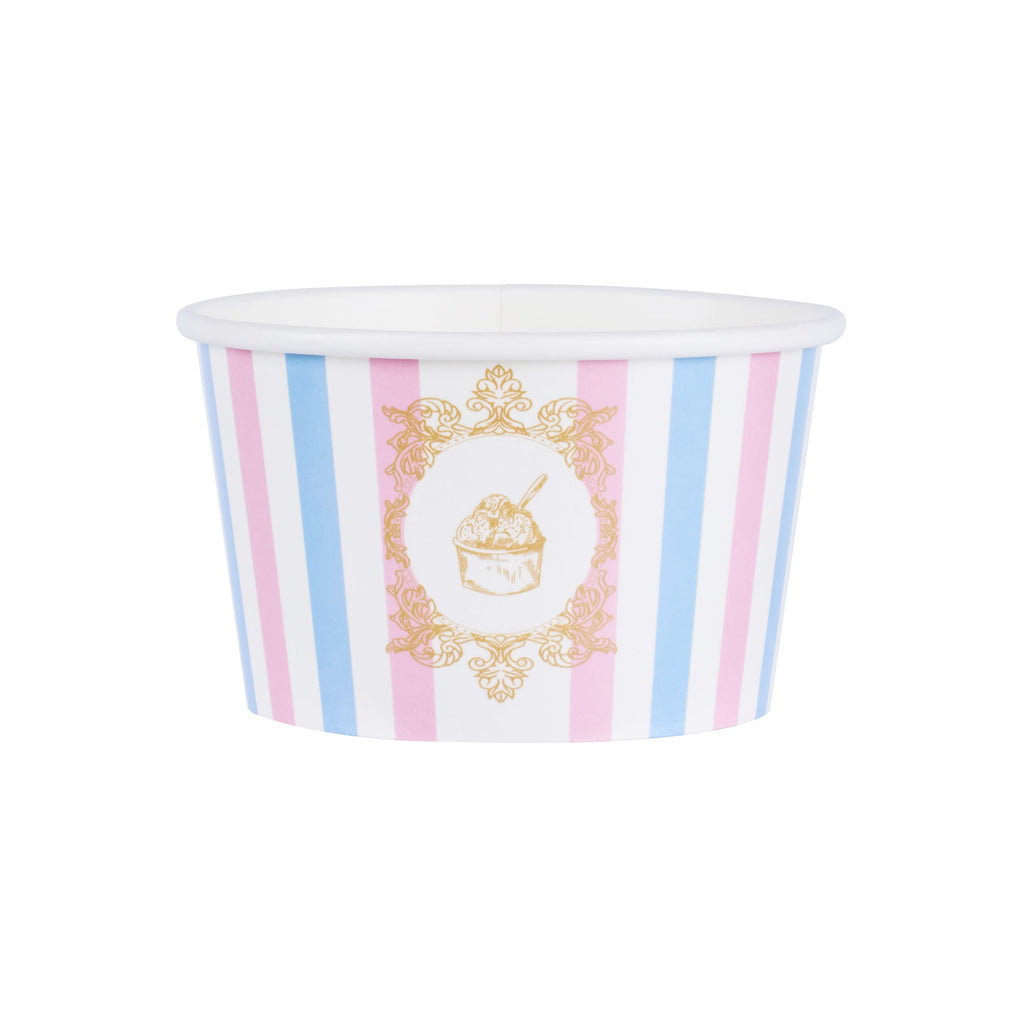 Coppetta 8 oz Round Pink And Blue Stripe Paper To Go Cup - 3 3/4" x 3 3/4" x 2 1/4" - 200 count box