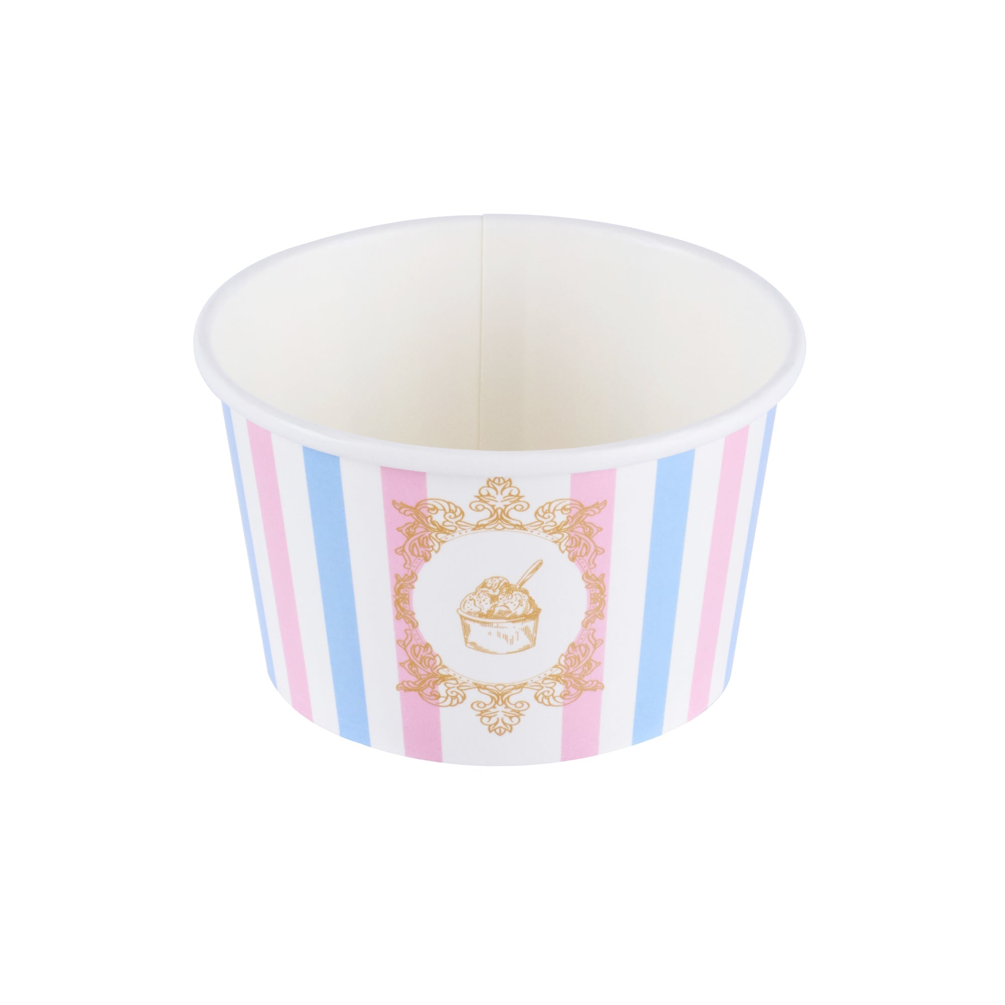 Coppetta 8 oz Round Pink And Blue Stripe Paper To Go Cup - 3 3/4" x 3 3/4" x 2 1/4" - 200 count box