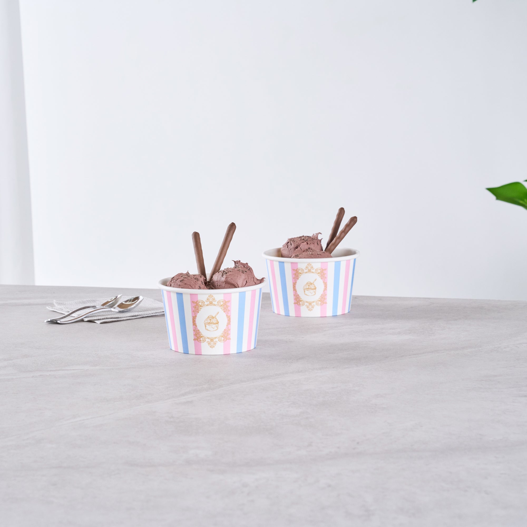 Coppetta 8 oz Round Pink And Blue Stripe Paper To Go Cup - 3 3/4" x 3 3/4" x 2 1/4" - 200 count box