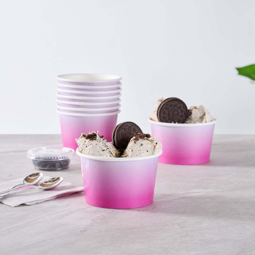 Coppetta 8 oz Round Purple And Blue Ombre Paper To Go Cup - 3 3/4" x 3 3/4" x 2 1/4" - 200 count box