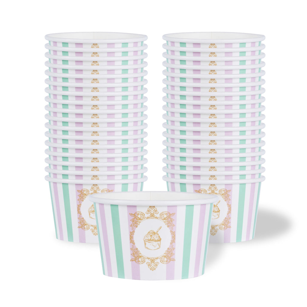 Coppetta 8 oz Round Purple And Blue Stripe Paper To Go Cup - 3 3/4" x 3 3/4" x 2 1/4" - 200 count box